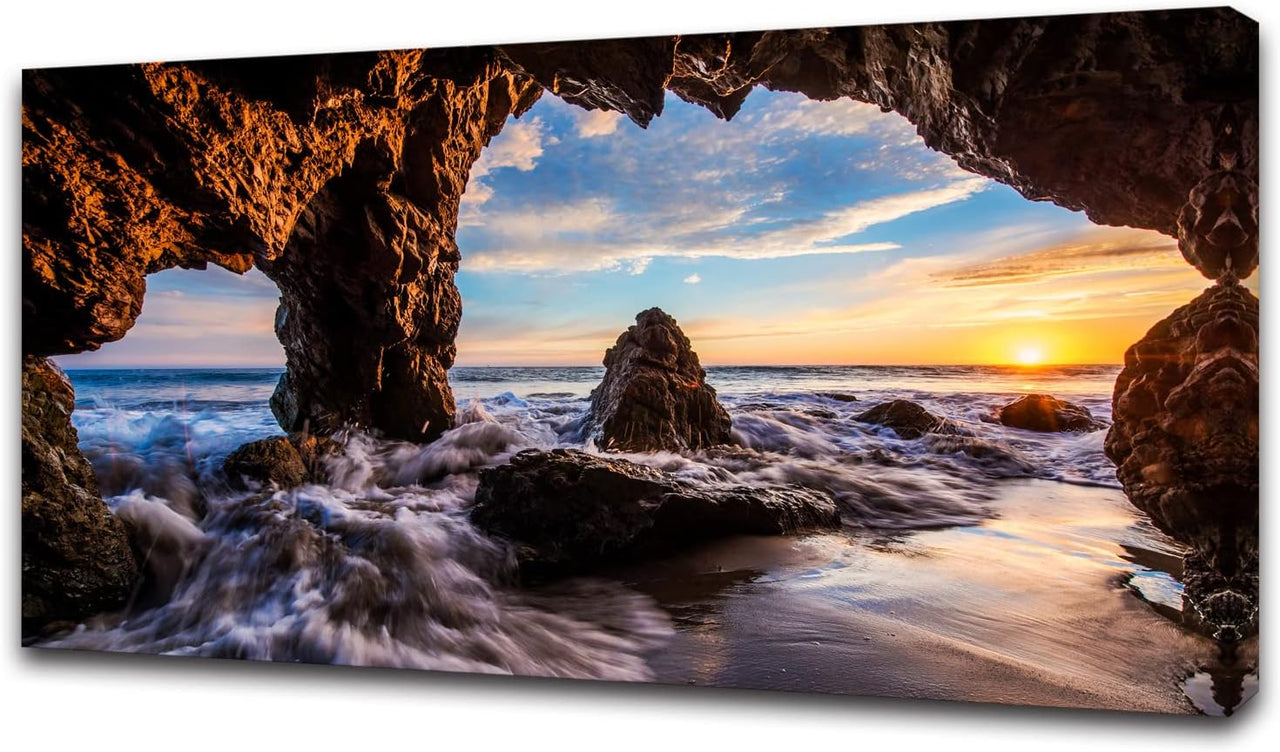 Muolunna BK03975 Wall Art Decor Canvas Print Picture Red Forest Waterfalls 1 Piece Modern Landscape Tree for Living Room Bedroom Kitchen Office Home Decorations Stretched and Framed Ready to Hang