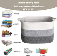 Thumbnail for 2 Pack Storage Basket for Organizing, 15''X10''X9'' Rope Basket with Handles, Toy Basket, Gift Baskets Empty, Blanket Basket for Living Room, Bedroom, 3 Tone Grey.
