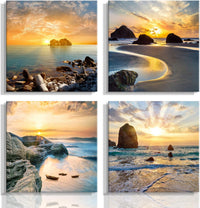 Thumbnail for Art Romantic Sea Water Sunset Print Decorative Beach Modern Seascape Paintings on Canvas Wall Artwork for Living Room Bedroom Home Office Decorations 4 Panels Stretched Canvas Prints (Seaview)