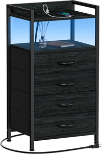 Thumbnail for Furnulem White Nightstand with 4 Storage Drawer, Tall Dresser for Bedroom with Led Light and Charging Station, Side Table Nightstand for Closet, Fabric Bins, Metal Frame, Wood Shelf(White)