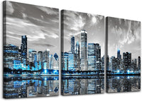 Thumbnail for SERIMINO 3 Piece Lotus Flower Canvas Wall Art for Living Room White and Indigo Blue Floral Picture Wall Decor for Dining Room Bedroom Bathroom Kitchen Print Painting for Home Decorations