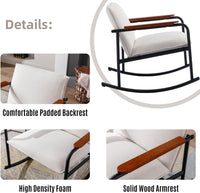 Thumbnail for LukeAlon Mid Century Linen Rocking Accent Chair, Modern Lounge Chair with Metal Base Retro Comfy Low Nursery Rocker Chair with Wooden Armrest for Living Room Bedroom, Beige