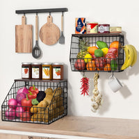 Thumbnail for Fruit and Vegetable storage, 2 Set Wall Mounted Wire Baskets, Fruit Basket for Kitchen Counter, Hanging Fruit Basket, Potato Onion Basket, Wire Basket for Organizing, Countertop Organization Pantry