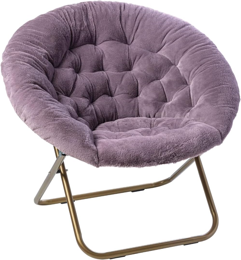 Milliard Cozy Chair with Footrest Ottoman/Faux Fur Saucer Chair for Bedroom/X-Large (Purple)
