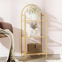 Thumbnail for Bookcase Bookshelf, Tempered Glass Bookshelves, Slim Shelving Unit for Bedroom, Bathroom, Home Office, Steel Frame, 5 Tier Gold BC21599G
