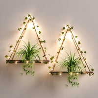 Thumbnail for RICHER HOUSE Artificial Ivy LED-Strip Wall Hanging Shelves Set of 2, Macrame Shelf for Bedroom Bathroom Living Room Kitchen, Wood Hanging Plant Shelves for Wall Décor