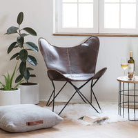 Thumbnail for Home Décor Genuine Leather Butterfly Chair Handmade Iron Frame I Lounge Chair, Comfortable Recliner