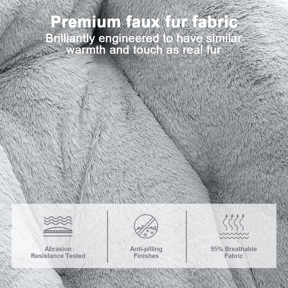 OAKHAM Comfy Saucer Chair, Folding Faux Fur Lounge Chair for Bedroom and Living Room, Flexible Seating for Kids Teens Adults, X-Large (Faux Fur-Grey)