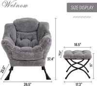 Thumbnail for Welnow Lazy Chair with Ottoman, Modern Lounge Accent Chair with Armrests and a Side Pocket, Leisure Sofa Chair Set, Reading Chair with Footrest for Small Space, Corner Chair, Plush Grey