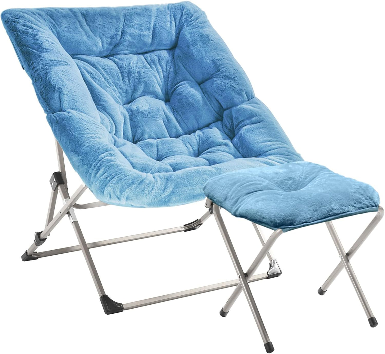 OAKHAM Comfy Saucer Chair, Folding Faux Fur Lounge Chair for Bedroom and Living Room, Flexible Seating for Kids Teens Adults, X-Large (Faux Fur-Grey)
