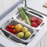 Thumbnail for 1pc Retractable Drain Rack - Kitchen Basket For Vegetables And Dishes, Plastic Dish Rack With Filter Basket - 13.5in/7.2in/2.5in - Easy To Clean And Store