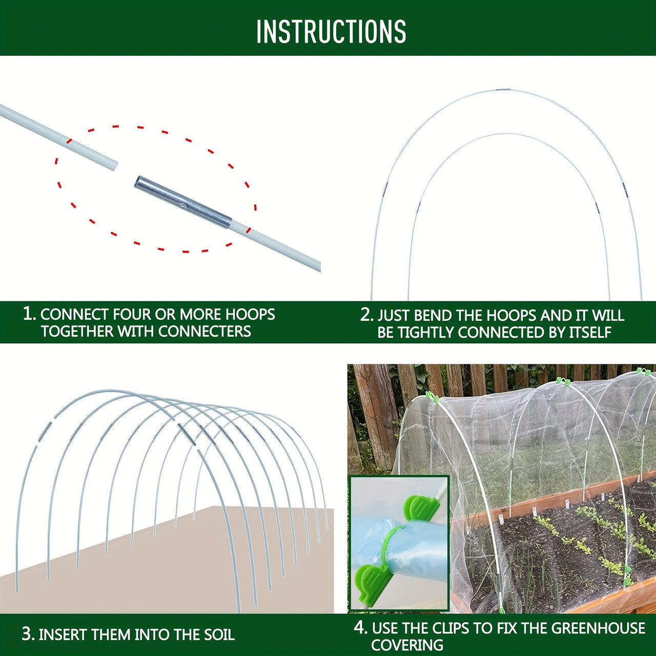 25pcs Grow Tunnel Garden Hoops Set - Rust-Free Fiberglass, Versatile Support for DIY Greenhouses, Protective Plant Covers & Shade