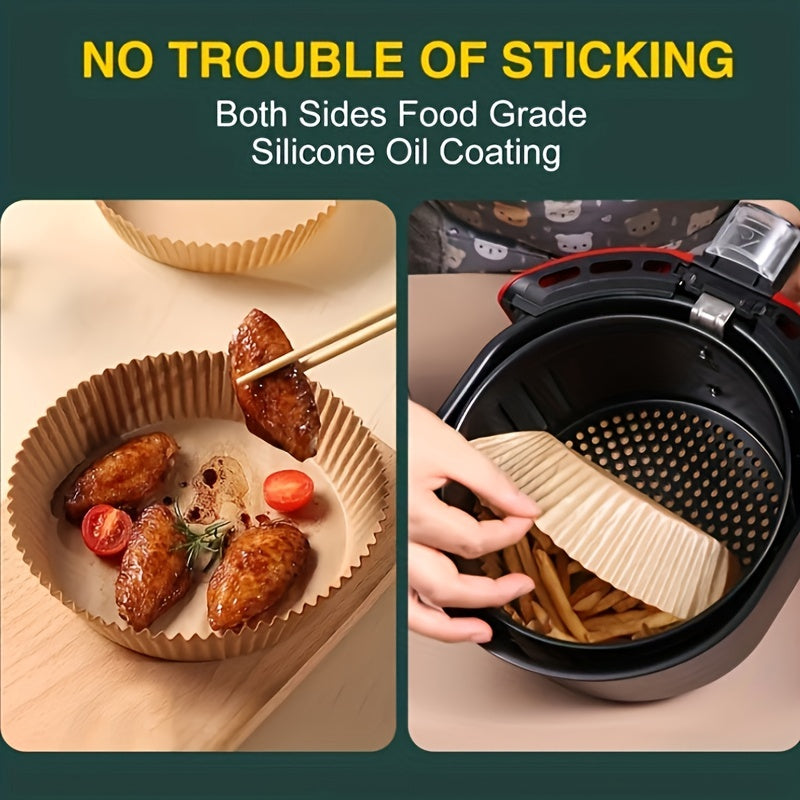 50/100 Pack - BPA-Free Silicone Oil-Absorbent Air Fryer Paper Liners - Non-Stick, Round, Disposable & Mess-Free - Perfect for Healthy Cooking, Baking & Frying - Microwave, Toaster & Countertop Oven Safe