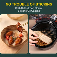 Thumbnail for 50/100 Pack - BPA-Free Silicone Oil-Absorbent Air Fryer Paper Liners - Non-Stick, Round, Disposable & Mess-Free - Perfect for Healthy Cooking, Baking & Frying - Microwave, Toaster & Countertop Oven Safe