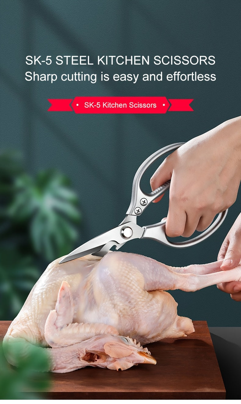 1 Pack Multi-Function Kitchen Scissors Heavy Duty Sharp 304 Stainless Steel, Sliver Apartment Kitchen Accessories Cooking Shears for Chicken Meat Fish Poultry (Sliver)