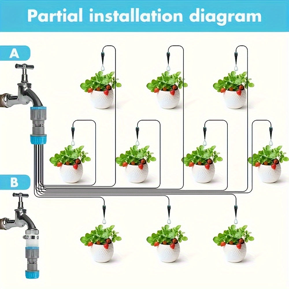 1set Easy-Install Drip Irrigation System – 10 Dripper Self-Watering Planter Kit with 3/4 Adapter – Ideal for Potted Plants & Raised Garden Beds