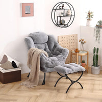 Thumbnail for Welnow Lazy Chair with Ottoman, Modern Lounge Accent Chair with Armrests and a Side Pocket, Leisure Sofa Chair Set, Reading Chair with Footrest for Small Space, Corner Chair, Plush Grey