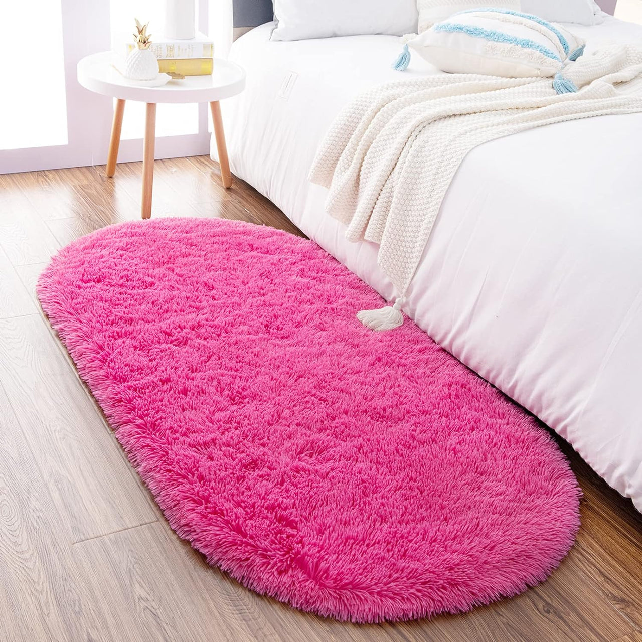 Noahas Ultra Soft Fluffy Bedroom Rugs,Shaggy Grey Area Rugs for Bedroom,Oval Throw Rugs, Kids Room Small Carpet,Living Room Runner Rug Non Slip Modern Home Decor 2.6' X 5.3'