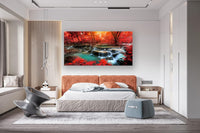 Thumbnail for Muolunna BK03975 Wall Art Decor Canvas Print Picture Red Forest Waterfalls 1 Piece Modern Landscape Tree for Living Room Bedroom Kitchen Office Home Decorations Stretched and Framed Ready to Hang