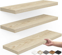 Thumbnail for BAYKA Floating Shelves, Wall Mounted Rustic Wood Shelves for Bathroom, Bedroom, Living Room, Kitchen, Small Hanging Shelf for Books/Storage/Room Decor with 22lbs Capacity (Black, Set of 3, 16in)