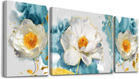 Thumbnail for SERIMINO 3 Piece Lotus Flower Canvas Wall Art for Living Room White and Indigo Blue Floral Picture Wall Decor for Dining Room Bedroom Bathroom Kitchen Print Painting for Home Decorations