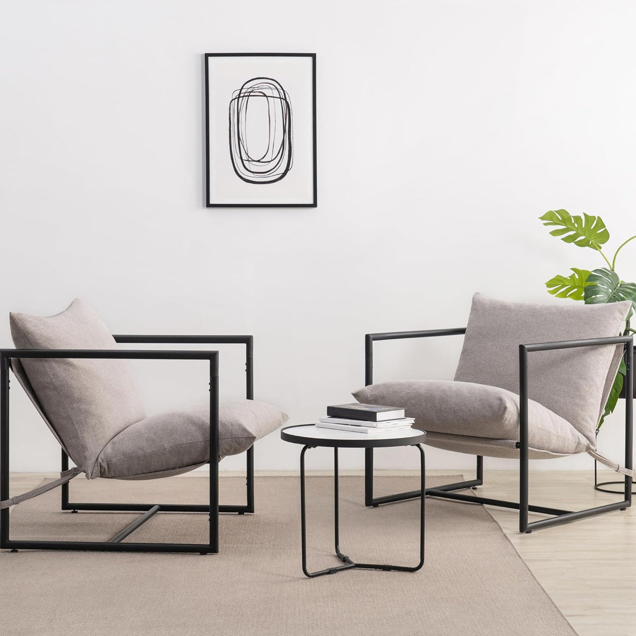 ZINUS Aidan Sling Accent Chair / Metal Framed Armchair with Shredded Foam Cushioning, Oatmeal