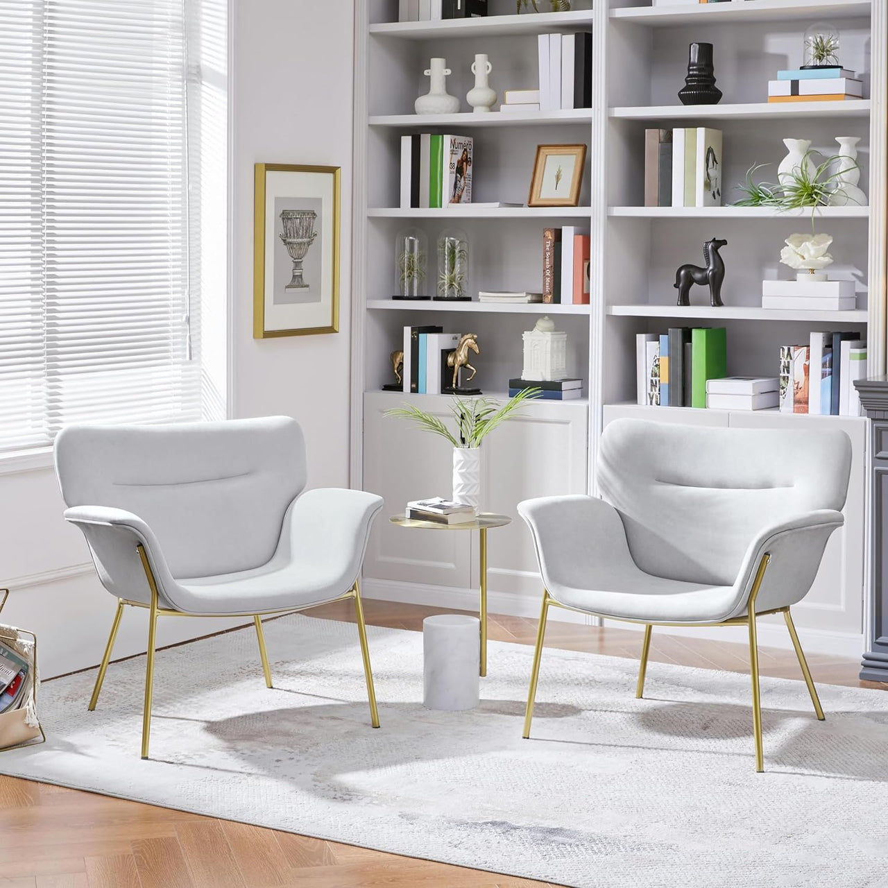 Yaheetech Accent Chair Modern Living Room Chair Velvet Fabric Vanity Chair with Golden Legs Upholstered Armchair for Bedroom/Dressing Room Gray, 2 PCS