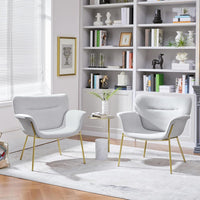 Thumbnail for Yaheetech Accent Chair Modern Living Room Chair Velvet Fabric Vanity Chair with Golden Legs Upholstered Armchair for Bedroom/Dressing Room Gray, 2 PCS