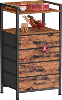 Thumbnail for Furnulem White Nightstand with 4 Storage Drawer, Tall Dresser for Bedroom with Led Light and Charging Station, Side Table Nightstand for Closet, Fabric Bins, Metal Frame, Wood Shelf(White)