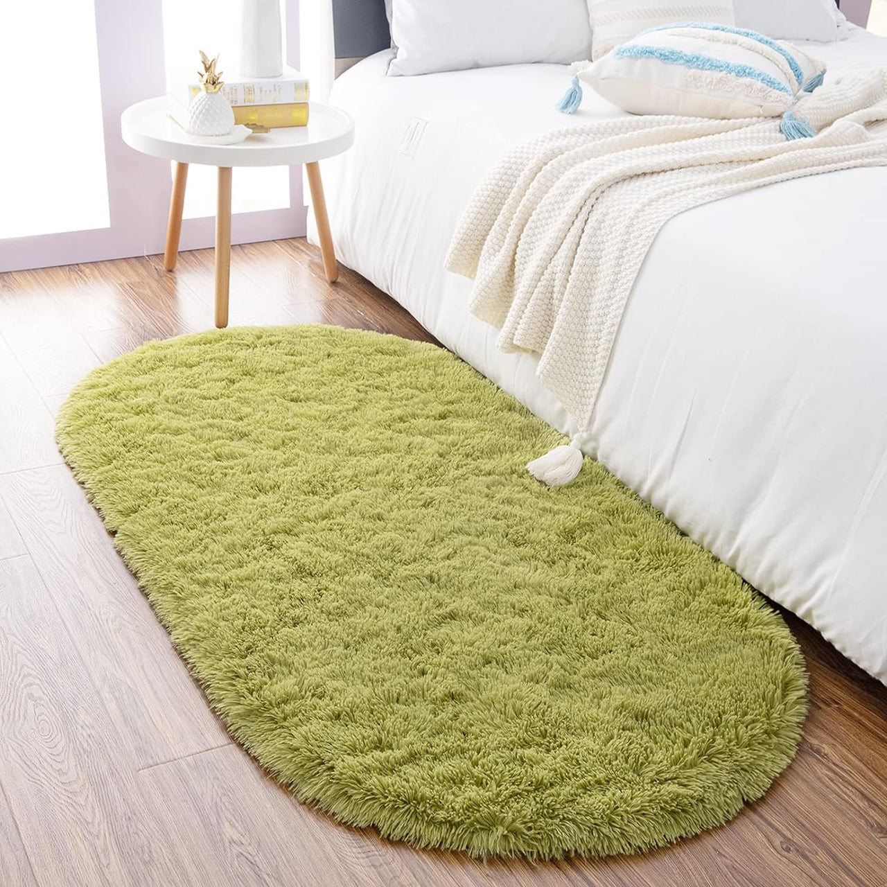 Noahas Ultra Soft Fluffy Bedroom Rugs,Shaggy Grey Area Rugs for Bedroom,Oval Throw Rugs, Kids Room Small Carpet,Living Room Runner Rug Non Slip Modern Home Decor 2.6' X 5.3'