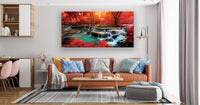 Thumbnail for Muolunna BK03975 Wall Art Decor Canvas Print Picture Red Forest Waterfalls 1 Piece Modern Landscape Tree for Living Room Bedroom Kitchen Office Home Decorations Stretched and Framed Ready to Hang