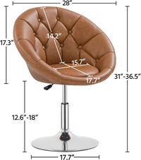 Thumbnail for Yaheetech Vanity Chair Makeup Chair Swivel Accent Chair Height Adjustable Round Back Tilt Chair with Chrome Frame for Makeup Room, Living Room, Retro Brown