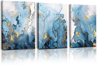 Thumbnail for SERIMINO 3 Piece Lotus Flower Canvas Wall Art for Living Room White and Indigo Blue Floral Picture Wall Decor for Dining Room Bedroom Bathroom Kitchen Print Painting for Home Decorations
