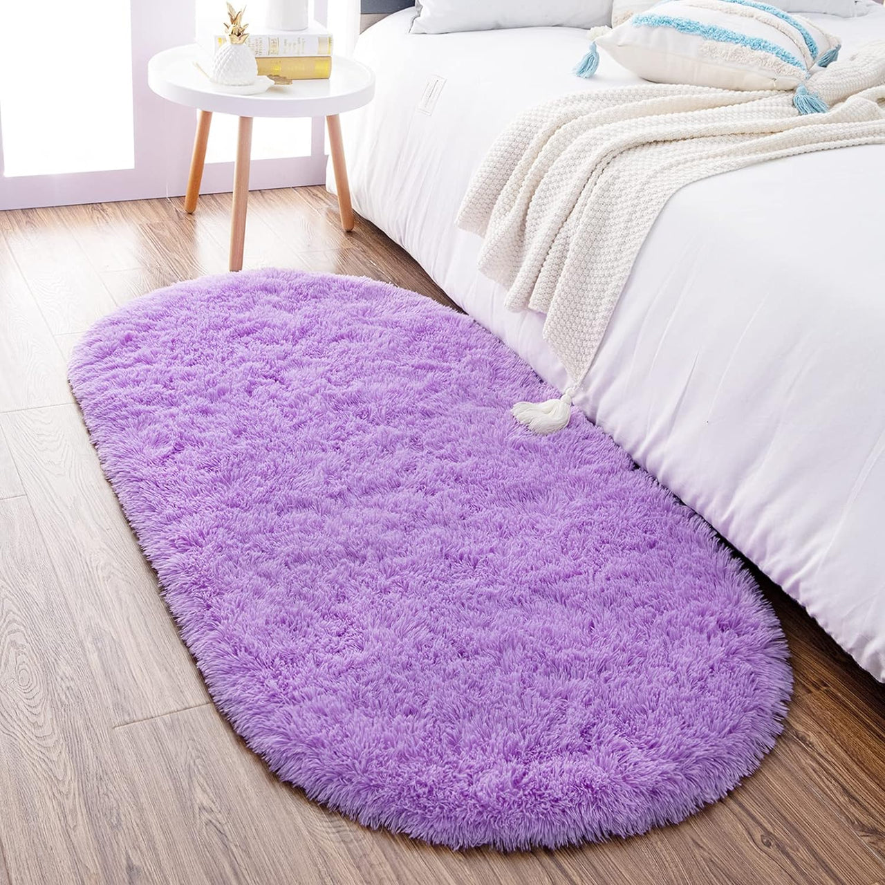 Noahas Ultra Soft Fluffy Bedroom Rugs,Shaggy Grey Area Rugs for Bedroom,Oval Throw Rugs, Kids Room Small Carpet,Living Room Runner Rug Non Slip Modern Home Decor 2.6' X 5.3'