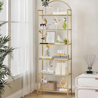 Thumbnail for Bookcase Bookshelf, Tempered Glass Bookshelves, Slim Shelving Unit for Bedroom, Bathroom, Home Office, Steel Frame, 5 Tier Gold BC21599G
