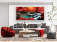 Thumbnail for Muolunna BK03975 Wall Art Decor Canvas Print Picture Red Forest Waterfalls 1 Piece Modern Landscape Tree for Living Room Bedroom Kitchen Office Home Decorations Stretched and Framed Ready to Hang