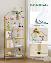 Thumbnail for Bookcase Bookshelf, Tempered Glass Bookshelves, Slim Shelving Unit for Bedroom, Bathroom, Home Office, Steel Frame, 5 Tier Gold BC21599G
