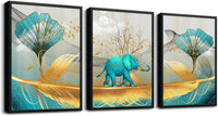 Thumbnail for SERIMINO 3 Piece Lotus Flower Canvas Wall Art for Living Room White and Indigo Blue Floral Picture Wall Decor for Dining Room Bedroom Bathroom Kitchen Print Painting for Home Decorations