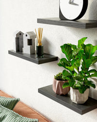 Thumbnail for BAYKA Floating Shelves, Wall Mounted Rustic Wood Shelves for Bathroom, Bedroom, Living Room, Kitchen, Small Hanging Shelf for Books/Storage/Room Decor with 22lbs Capacity (Black, Set of 3, 16in)