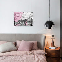 Thumbnail for Seine River Paris Tower Theme Decorative Painting Romantic Pink Cherry Blossom Tree Oil Painting Bathroom Bedroom Living Room Decoration Romantic Theme Dining Room Wall Art Decoration 12 × 15 inches