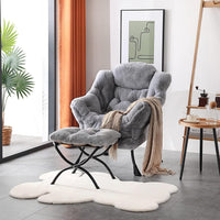 Thumbnail for Welnow Lazy Chair with Ottoman, Modern Lounge Accent Chair with Armrests and a Side Pocket, Leisure Sofa Chair Set, Reading Chair with Footrest for Small Space, Corner Chair, Plush Grey