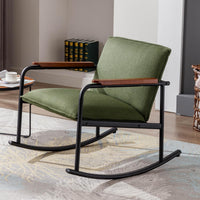 Thumbnail for LukeAlon Mid Century Linen Rocking Accent Chair, Modern Lounge Chair with Metal Base Retro Comfy Low Nursery Rocker Chair with Wooden Armrest for Living Room Bedroom, Beige