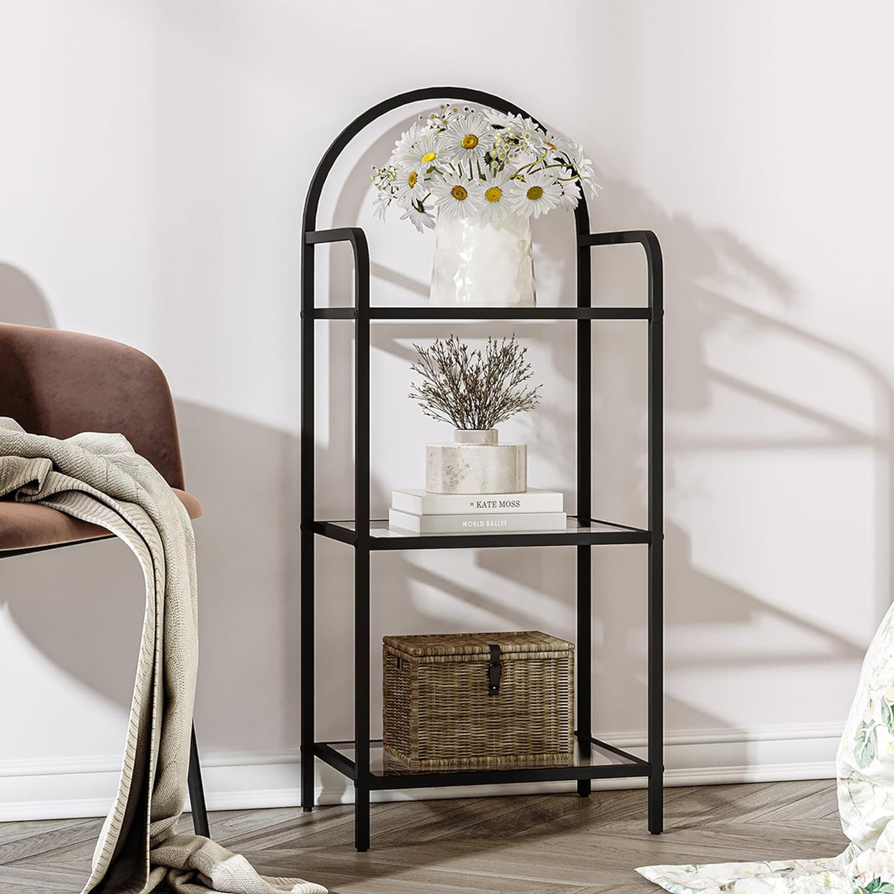 Bookcase Bookshelf, Tempered Glass Bookshelves, Slim Shelving Unit for Bedroom, Bathroom, Home Office, Steel Frame, 5 Tier Gold BC21599G