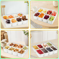 Thumbnail for Divided Serving Tray with Lids& Removable, Snack Fruit Tray, 8 Compartment Square Food Storage Lunch Organizer for Vegetarian Candy, Fruits, Nuts, Snacks, for Party, Entertaining, Picnic