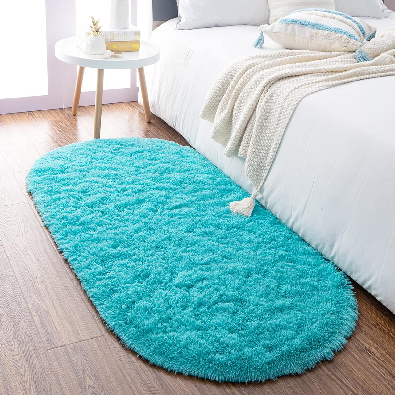 Noahas Ultra Soft Fluffy Bedroom Rugs,Shaggy Grey Area Rugs for Bedroom,Oval Throw Rugs, Kids Room Small Carpet,Living Room Runner Rug Non Slip Modern Home Decor 2.6' X 5.3'