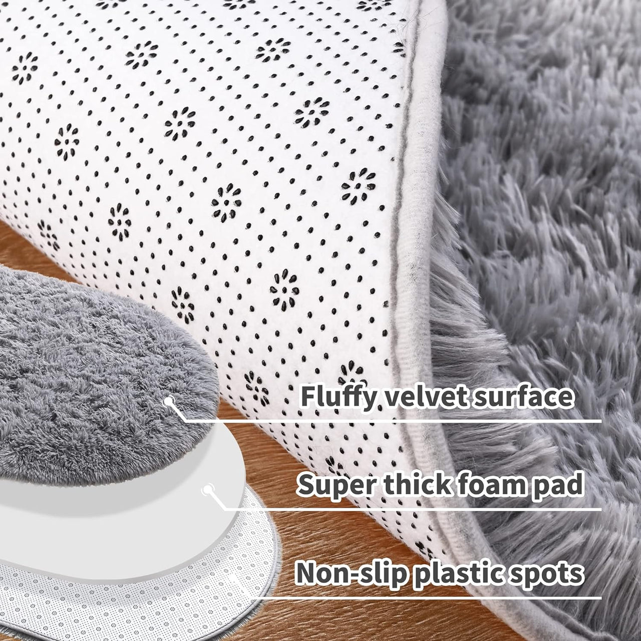 Noahas Ultra Soft Fluffy Bedroom Rugs,Shaggy Grey Area Rugs for Bedroom,Oval Throw Rugs, Kids Room Small Carpet,Living Room Runner Rug Non Slip Modern Home Decor 2.6' X 5.3'