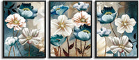 Thumbnail for SERIMINO 3 Piece Lotus Flower Canvas Wall Art for Living Room White and Indigo Blue Floral Picture Wall Decor for Dining Room Bedroom Bathroom Kitchen Print Painting for Home Decorations