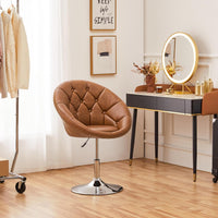 Thumbnail for Yaheetech Vanity Chair Makeup Chair Swivel Accent Chair Height Adjustable Round Back Tilt Chair with Chrome Frame for Makeup Room, Living Room, Retro Brown