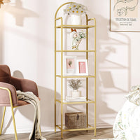 Thumbnail for Bookcase Bookshelf, Tempered Glass Bookshelves, Slim Shelving Unit for Bedroom, Bathroom, Home Office, Steel Frame, 5 Tier Gold BC21599G