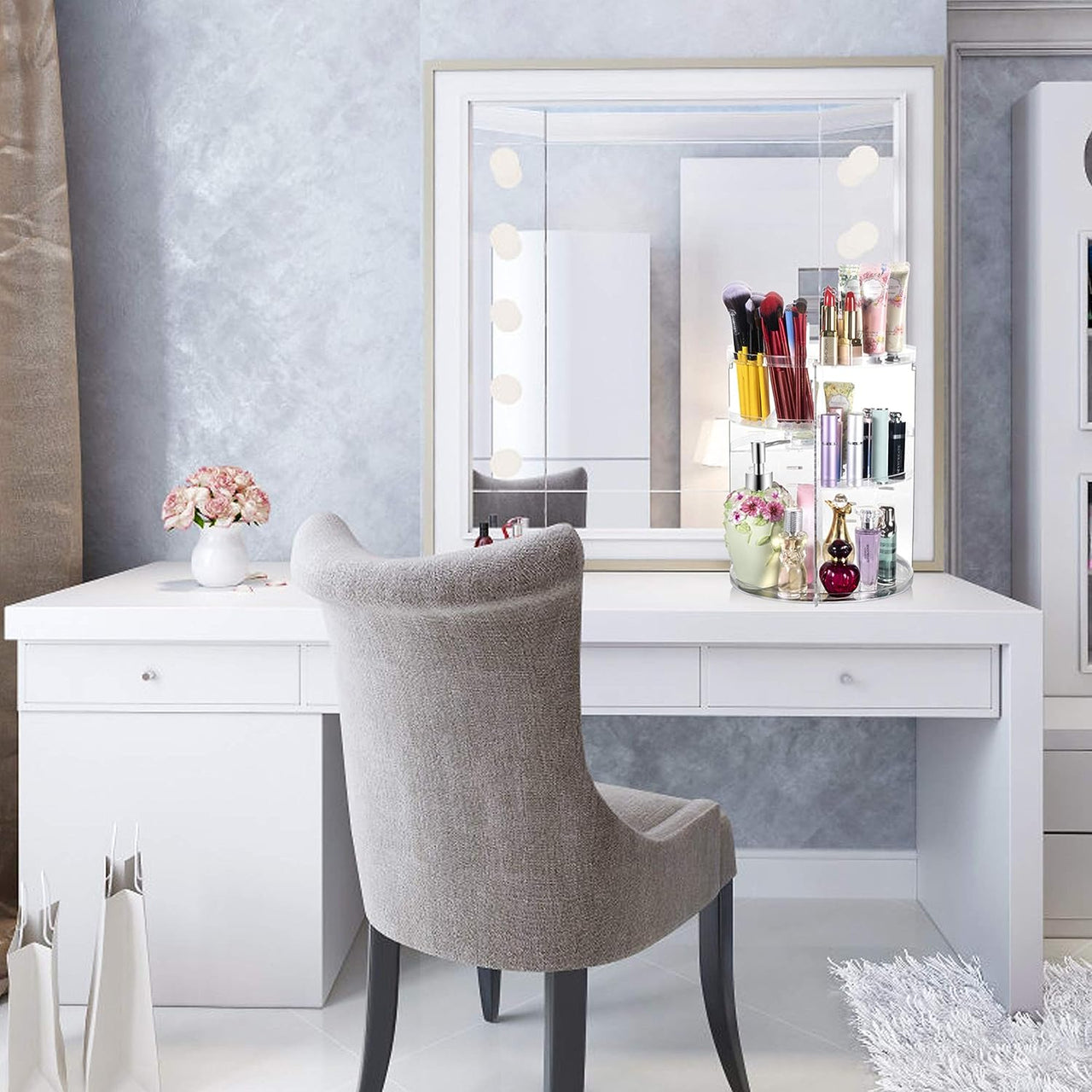 360° Rotating Makeup Organizer, Spinning Bathroom Organizer Countertop, Cosmetic Holder Shelf, Make Up Organizers and Storage for Bedroom, Transparent